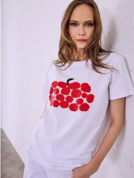 t-shirt με στάμπα και strass sq7572.4538+1