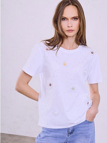 t-shirt μονόχρωμο με strass sq7948.4678+1