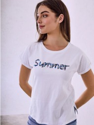 t-shirt με στάμπα και πέρλες sq7561.4369+2