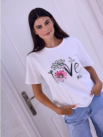 t-shirt με τύπωμα και πέρλες sq7568.4107+1 σε προσφορά