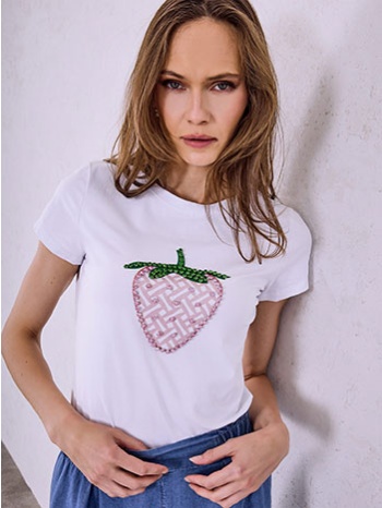 t-shirt με στάμπα φράουλα με strass sq7958.4010+3 σε προσφορά