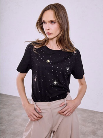 t-shirt μονόχρωμο με strass sq7948.4678+3
