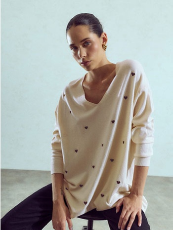 πουλόβερ μακρύ με πλεκτές καρδιές wu7948.4917+2