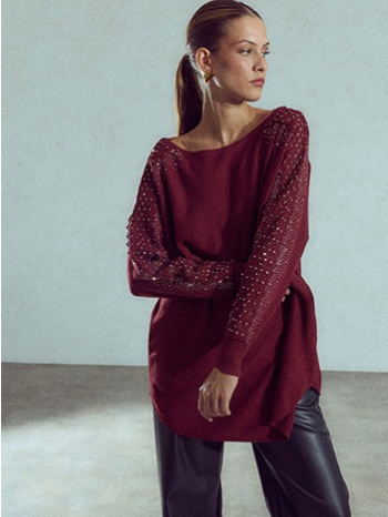 πουλόβερ με strass στο μανίκι wu7642.4137+5
