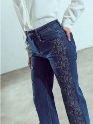 τζιν wide leg με κέντημα στο πλάι wu1796.1764+1