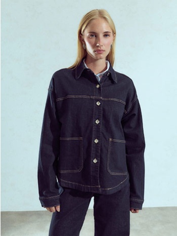 τζάκετ denim με ραφές σε αντίθεση wu1802.6759+1