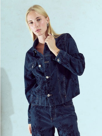 μπουφάν denim με ανάγλυφες λεπτομέρειες wu1795.6105+1