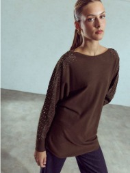 πουλόβερ με strass στο μανίκι wu7642.4137+2