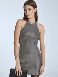 μεταλλιζέ φόρεμα με halter λαιμόκοψη wq7657.8750+2