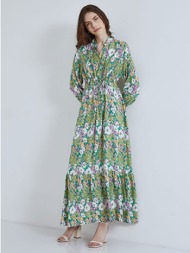 φλοράλ φόρεμα με μεταλλιζέ λεπτομέρειες sm1738.8192+2