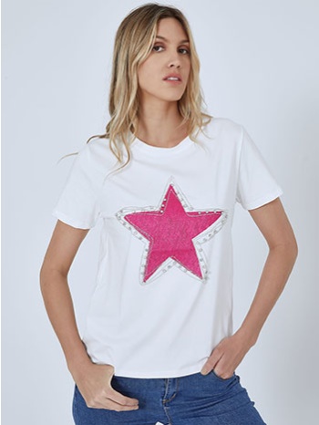 t-shirt με αστέρι και strass sm7895.4079+4
