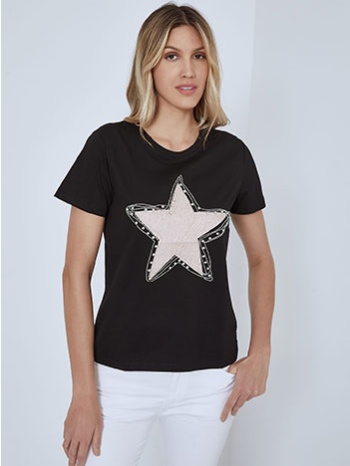 t-shirt με αστέρι και strass sm7895.4079+6