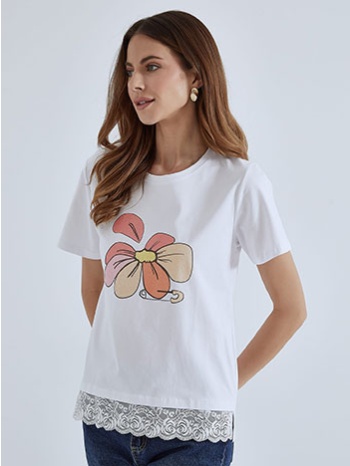 t-shirt με στάμπα λουλούδι sm7612.4048+8