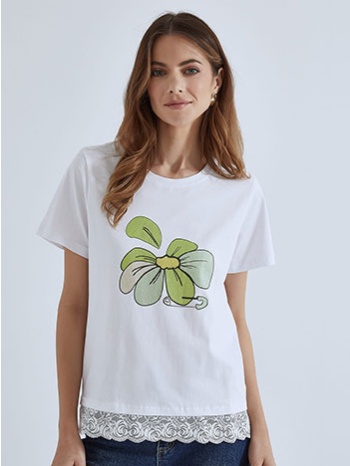 t-shirt με στάμπα λουλούδι sm7612.4048+7