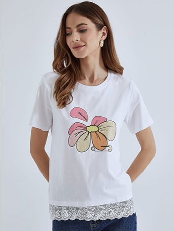 t-shirt με στάμπα λουλούδι sm7612.4048+6