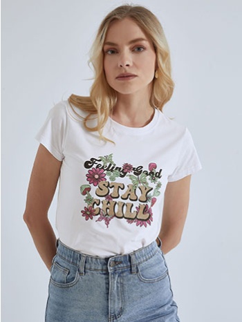 t-shirt με μεταλλιζέ λογότυπο stay chill sm7612.4012+6