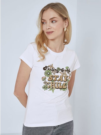 t-shirt με μεταλλιζέ λογότυπο stay chill sm7612.4012+4