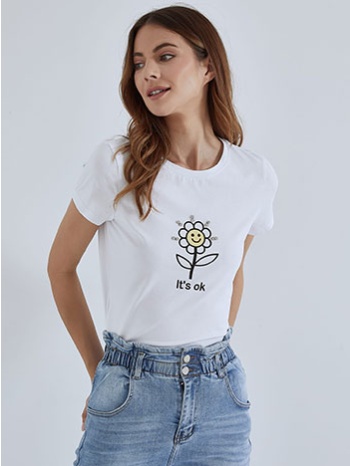 t-shirt με strass λουλούδι sm7958.4392+1