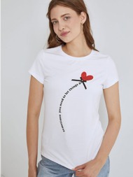 t-shirt με strass καρδιά και φιόγκο sm7958.4835+1
