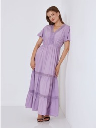 maxi φόρεμα με πλεκτές διάτρητες λεπτομέρειες sm9856.8370+5