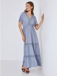 maxi φόρεμα με πλεκτές διάτρητες λεπτομέρειες sm9856.8370+4