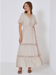 maxi φόρεμα με πλεκτές διάτρητες λεπτομέρειες sm9856.8370+3