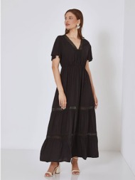 maxi φόρεμα με πλεκτές διάτρητες λεπτομέρειες sm9856.8370+1