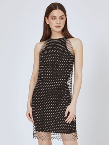 φόρεμα μίνι αμάνικο δίχτυ με strass sn9423.8820+1