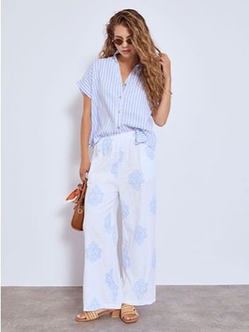 παντελόνα εμπριμέ με λινό sn7743.1690+1