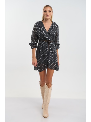 φόρεμα μίνι κρουαζέ πουά με ζώνη σε προσφορά