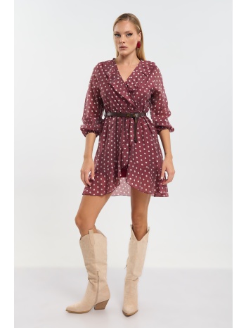 φόρεμα μίνι κρουαζέ πουά με ζώνη σε προσφορά