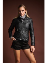 μπουφάν από δερματίνη με μάο γιακά & φερμουάρ