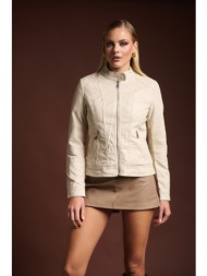 μπουφάν από δερματίνη με μάο γιακά & φερμουάρ