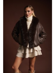 μπουφάν bomber double face με αποσπώμενη γούνα