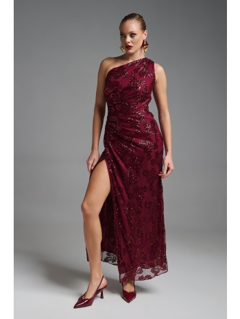 φόρεμα μακρύ έναν ώμο με πούλιες & σούρες σε προσφορά