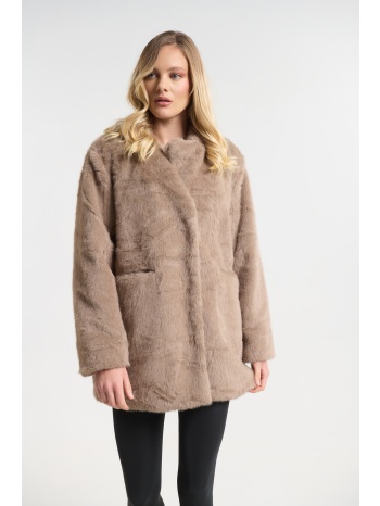 παλτό γούνινο με γιακά, φόδρα & τσέπες σε προσφορά