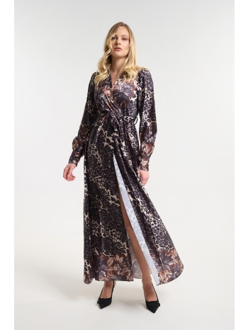 φόρεμα μακρύ animal print με floral λεπτομέρειες σε προσφορά