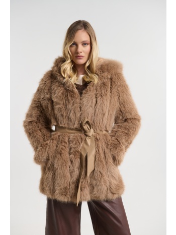 παλτό γούνινο με ζώνη & φόδρα σε προσφορά