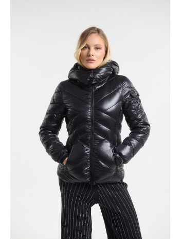μπουφάν puffer με κουκούλα & διαγώνια ραφή σε προσφορά