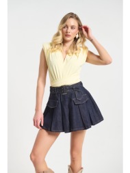 φούστα τζιν πλισέ με ζώνη