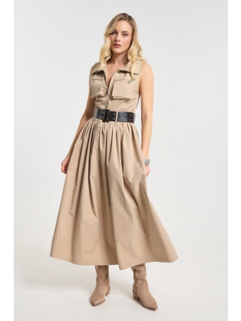 φόρεμα maxi με ζώνη & τσέπες με φερμουάρ σε προσφορά