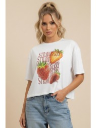 t-shirt crop με τύπωμα φράουλα dejavu