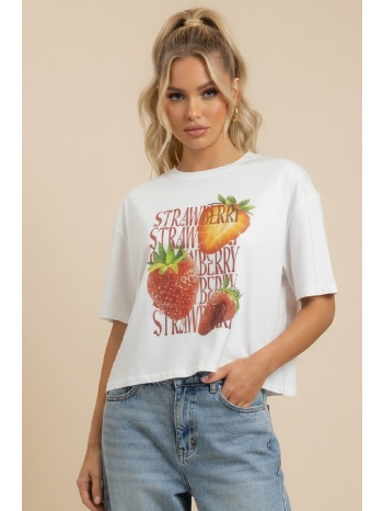 t-shirt crop με τύπωμα φράουλα dejavu