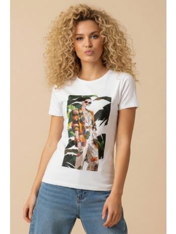 t-shirt με graphic print και στρας dejavu