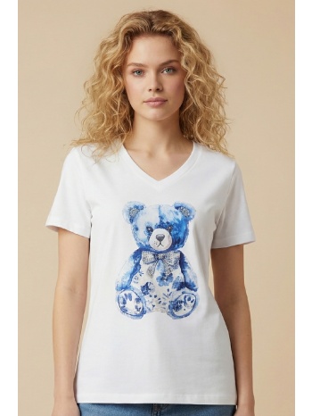 t-shirt με v λαιμόκοψη & τύπωμα αρκουδάκι dejavu
