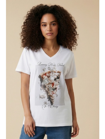 t-shirt με v λαιμόκοψη και τύπωμα pizza dejavu