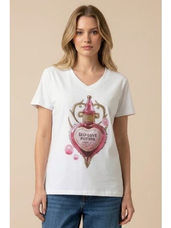 t-shirt με v λαιμόκοψη τύπωμα love potion dejavu
