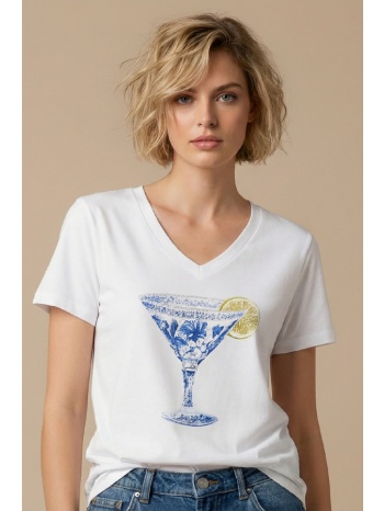 t-shirt με v λαιμόκοψη & μπλε τύπωμα dejavu