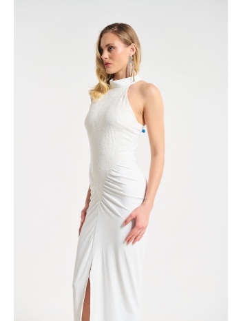 φόρεμα maxi halter με δαντέλα & σκίσιμο σε προσφορά