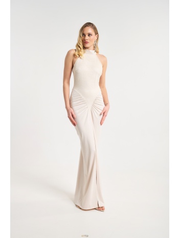 φόρεμα maxi halter με δαντέλα & σκίσιμο σε προσφορά